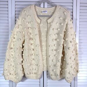 Anthropologie Callahan Knitwear Pom Pom Cardigan Sweater Balloon Sleeves Medium